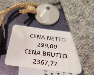 Metka ze sklepu: cena netto 299.00, cena brutto 2367,77